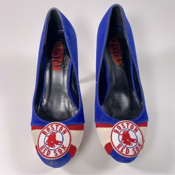 HerStar Boston Red Sox Suede High Heels Color Blue/Red/White SZ 7 - Picture 2 of 9